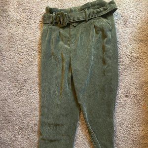 Green Corduroy Belted Pants